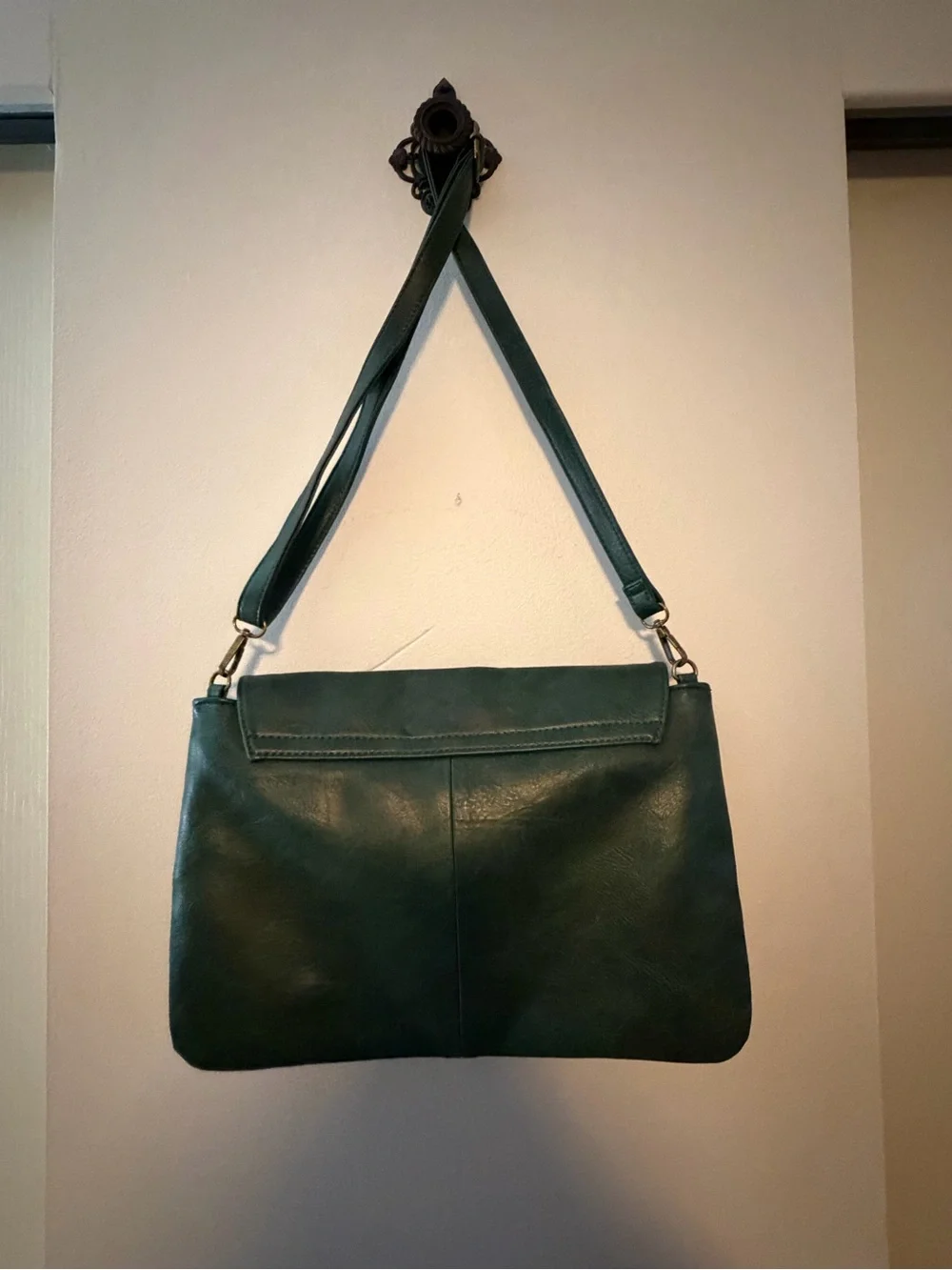 Classic Dark Green Leather Clutch/Shoulder Bag
